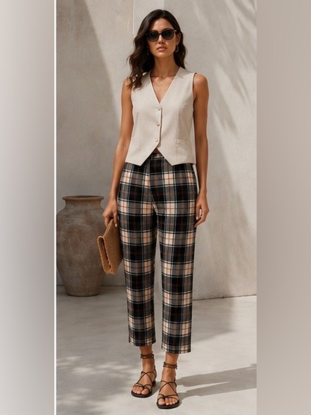 Jules & Leopold Pull-On Plaid Ankle Trousers. Medium